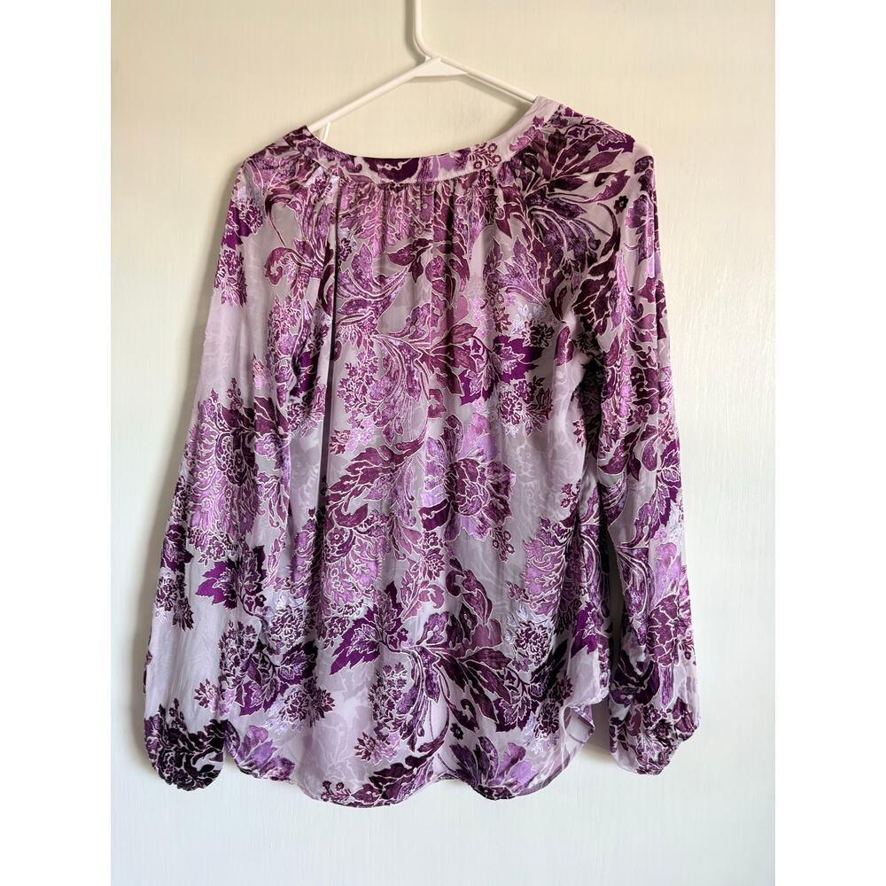 WHBM Silk Burnout Sheer Paisley Blouse Long Sleeve Small Boho Romantic Goth - Picture 2 of 6